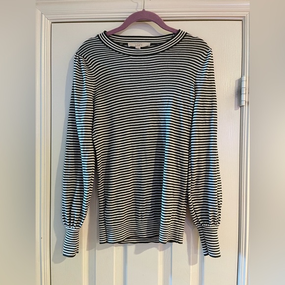 LOFT Dark Green & White Striped long sleeved T shirt - Picture 1 of 4